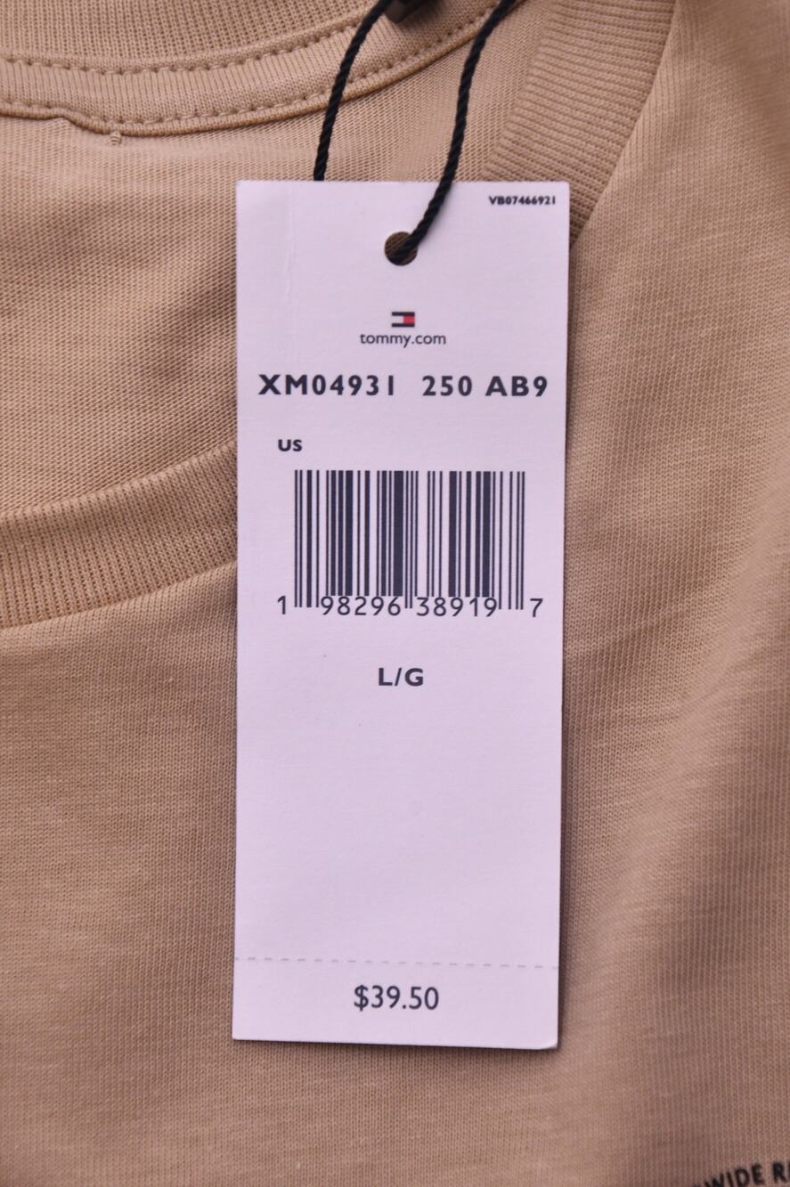 Tommy Jeans Men’s Graphic T-Shirt Size L Beige Tan Globe Logo NWT